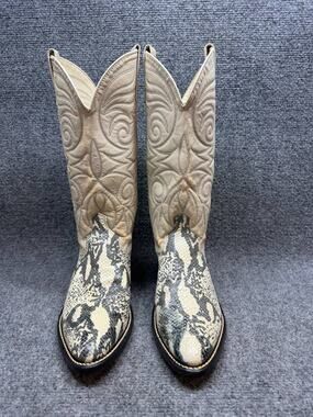 Vintage Leather Western Cowboy Boots Snake Print Men US 8 D USA